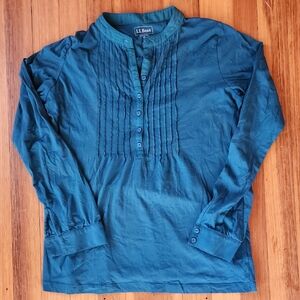 L.L. Bean Teal Pintuck Long Sleeve Blouse